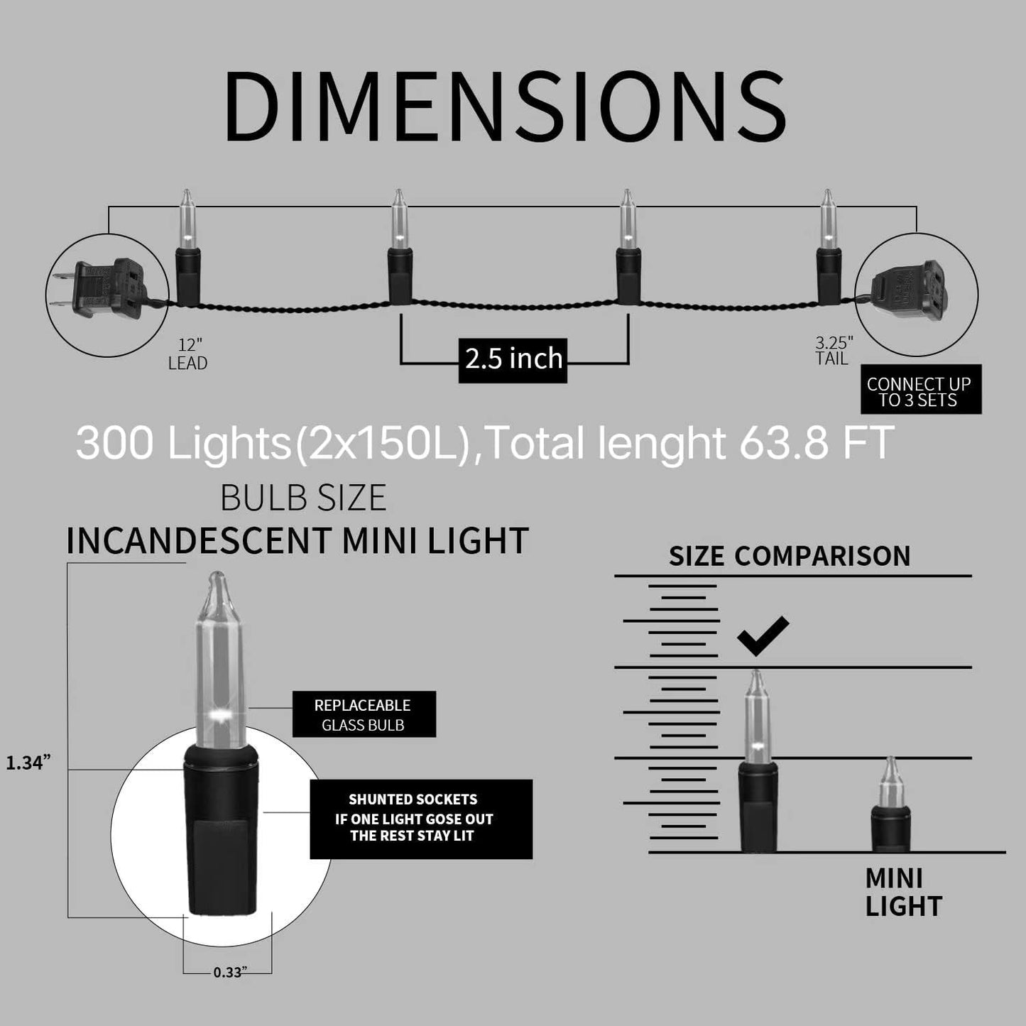 300LIGHTS(2*150L) Warm White Extra-Bright with End Connectors Christmas Decorative Lights 19.44m UL Certified Mini String Light Set Waterproof for Home Garden Holiday Tree Party Patio Wedding