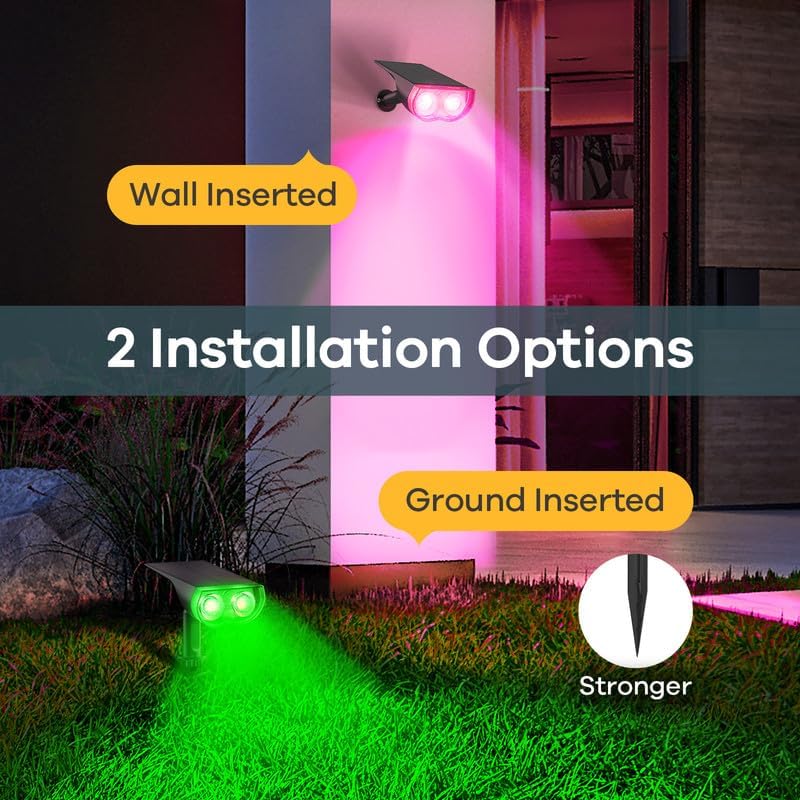 Linkind Solar Lights Outdoor Waterproof IP67, StarRay RGB Solar Spot Lights Outdoor, Color Changing Outdoor Solar Lights for Yard, Garden, Pathway, Decorations (Multicolor, 2 Pack)