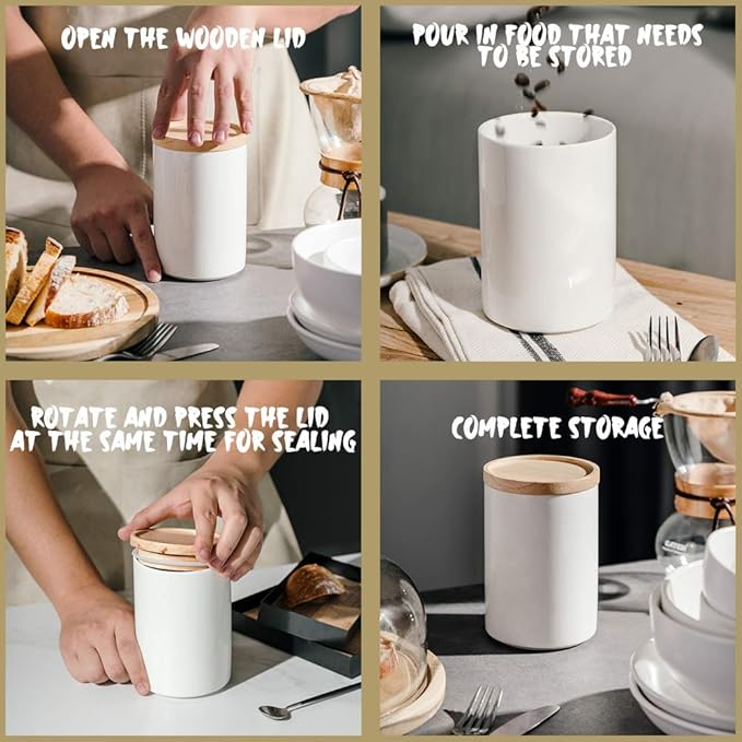 Sweejar Kitchen Canisters Ceramic Food Storage Jar, Stackable Containers with Airtight Seal Wooden Lid for Serving Coffee Bean, Flour, Tea, Cookies and More - 58 Fl Oz(Navy)