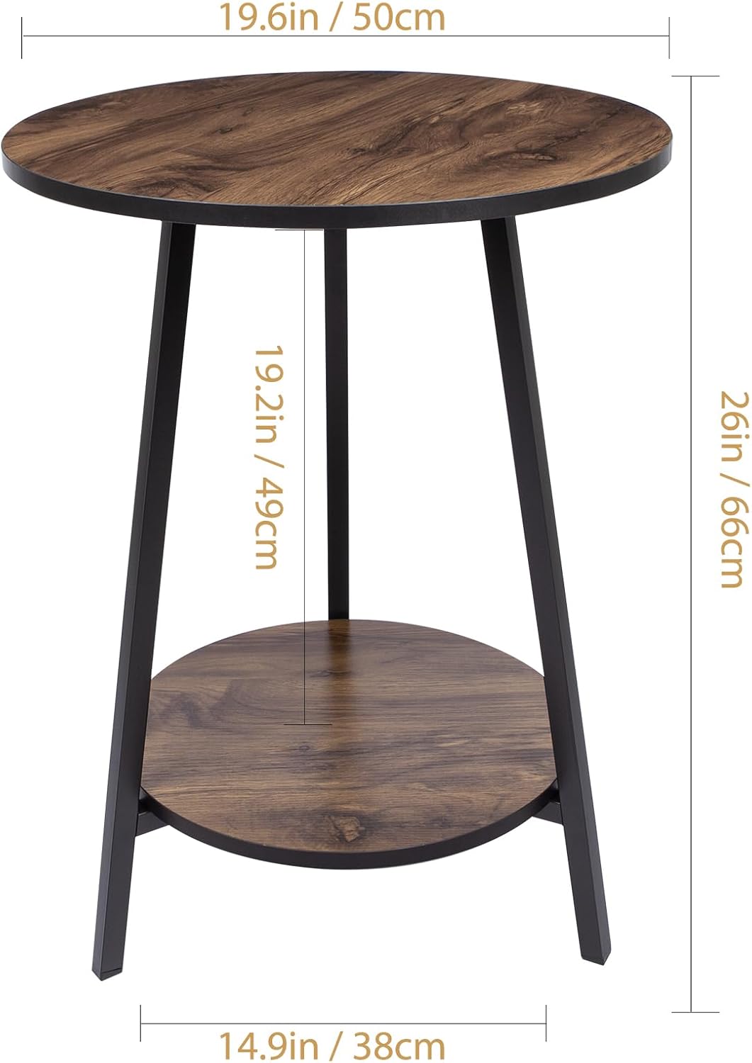 Side Table - Round Accent End Tables - Vintage Wood Color Tables for Sofa Living Room Bedroom Bedside Coffee Small Spaces - Waterproof Metal Frame, Scratch-Resistant - Easy Assembly