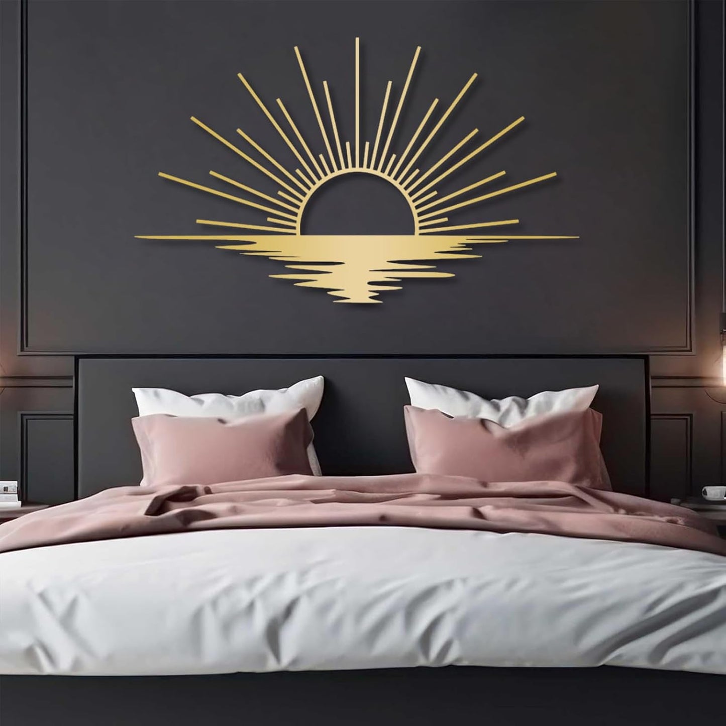 Sunrise Metal Wall Art, Metal Sun Wall Decor, Metal Sun Outdoor Decor, Large Metal Sun Wall Art, Sun Wall Art, Boho Sun Wall Art, Sunshine Metal Sign, Living Room Bedroom Wall Hangings (Black, 47"x 27"| 120x71cm)