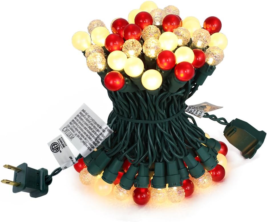 G15 Pearlized Red White Christmas Lights - 19Ft 70 LEDs Waterproof Connectable LED String Lights Indoor/Outdoor Globe Lights for Tree, Halloween Decoration, Holiday Party