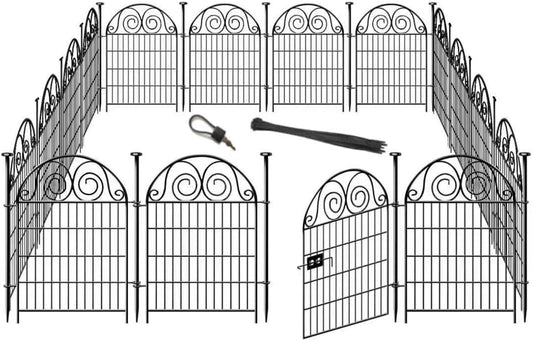 Tall Garden Animal Barrier Fencing with Gate, 32 in(H)×27 in(L) 16 Panels Dog Digging Fence Barrier, Black Metal Temporary Fence, Reusable Defense Fences for Outdoor Yard. Total 35 Ft│Patented