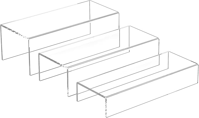 Clear Riser Display Shelf 3pcs, Desktop Rectangular Acrylic Display Shelves Storage Organizer, Acrylic Stands for Funko Pop Figure, Bags, Shoes, Spice Jars, Skincare, Cosmetics - 12-2'', 3'',