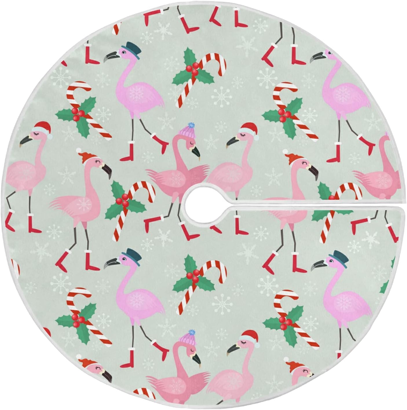 Christmas Flamingo Candy Tree Skirt, Seasonal Tree Mat Holiday Party Supplies Ornaments Indoor Outdoor Decorations for Tabletop Trees 35.4 Inches