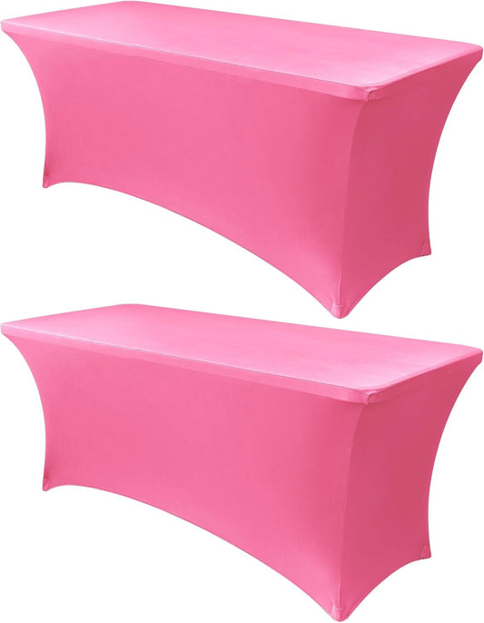 Obstal 8Ft Stretch Spandex Table Cover for Standard Folding Tables - 2 Pack Universal Rectangular Fitted Tablecloth for Party, Banquet, Events, Trade Show (Dark Pink, 96L x 30W x 30H Inches)