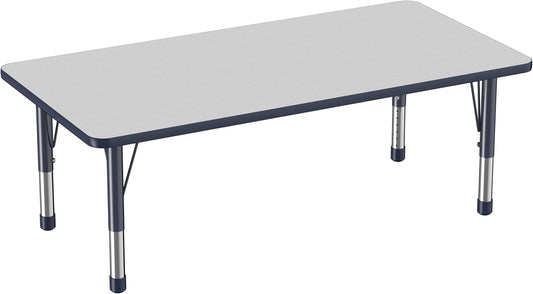 FDP Rectangle Activity School and Classroom Kids Table (30 x 60 inch), Toddler Legs, Adjustable Height 15-24 inches - Gray Top and Navy Edge