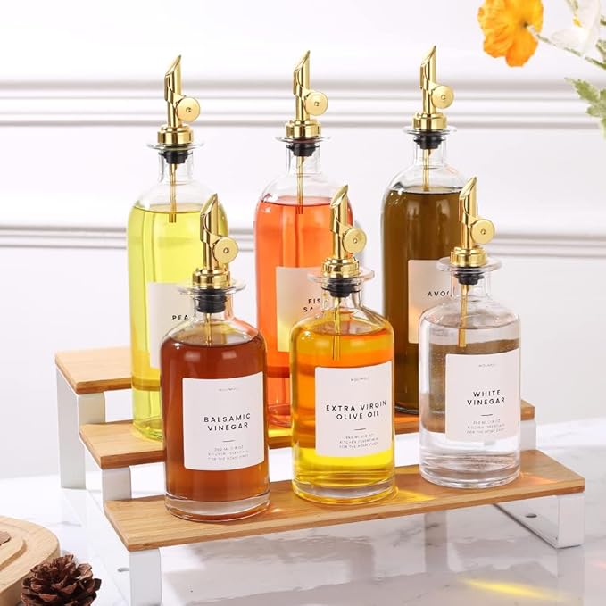 Molimoli Oil and Vinegar Dispenser with Metal Pour Spout, Weighted Pourer, Glass Bottle Dispenser for Kitchen, Olive Oil Cruet, Glass Olive Oil Bottle | 500ml, Set of 4