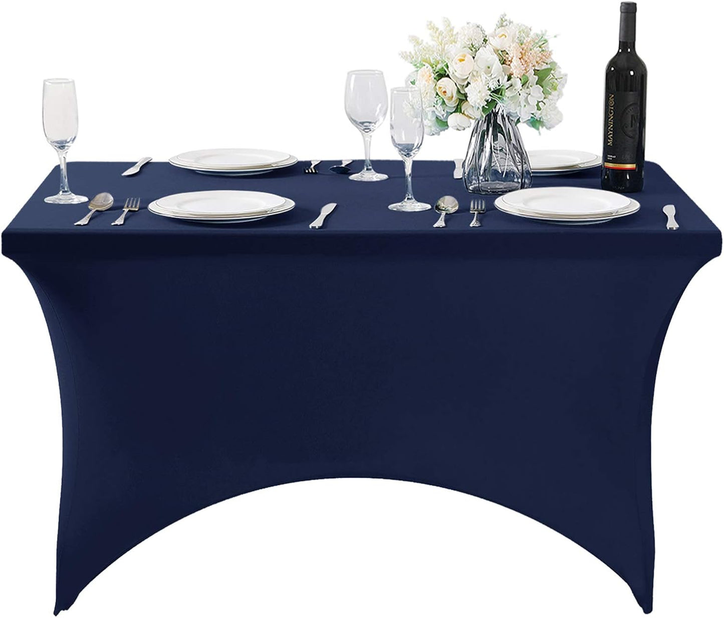 Spandex Table Cover for 4FT Table Universal Fitted Stretch Tablecloth for Party, Banquet, Wedding and Events-Navy