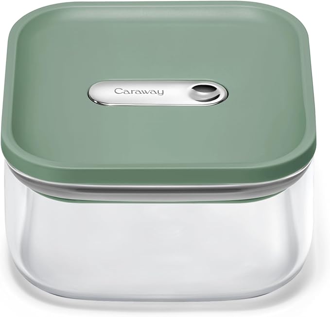Caraway 1qt Glass Airtight Food Storage Container with Lid – Non-Toxic, BPA-Free Kitchen Storage Container – Stackable, Space-Saving Airtight Container for Dry Goods and More - Sage