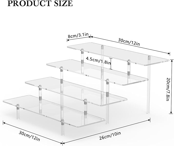 Acrylic Display Riser Stand Shelf Clear 4 Tier Cupcake Stand Perfume Display Holder Figures Desktop Decoration and Organizer Showcase Toys Retail Display Rack Candy Dessert Buffet 4 Steps Collection