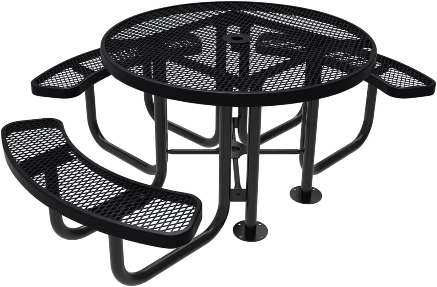 Heavy-Duty Portable Outdoor Picnic Table with Umbrella Hole, Expanded Metal Patio Dining Furniture Made in America (46" Round Top, Black)
