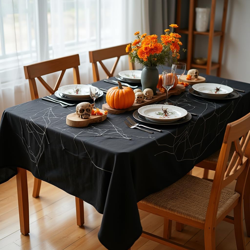 sancua Rectangle Tablecloth - 70 x 108 Inch - Stain and Wrinkle Resistant Washable Polyester Table Cloth, Decorative Fabric Table Cover for Dining Tables, Buffet Parties and Camping, Black