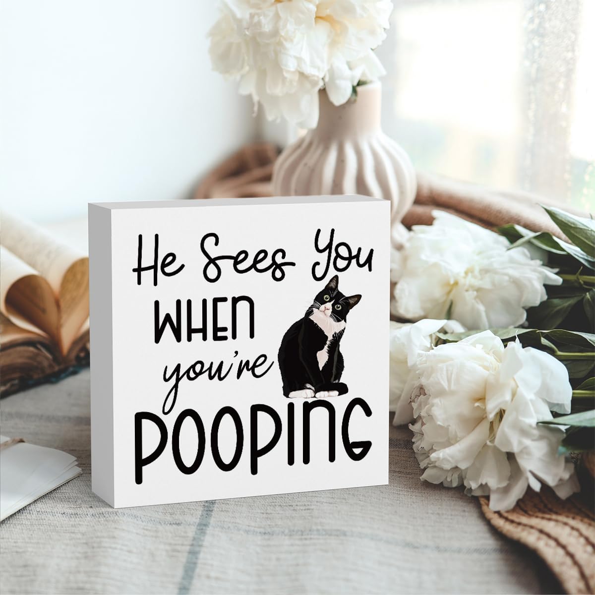 Funny Bathroom Decor Are You Pooping Cat Sign Funny Bathroom Toilet Table Decoration Funny Cat Gifts Bathroom Wall Decor Cat Gifts for Women Gifts for Cat Lovers, Bathroom Wooden Box Sign Decor