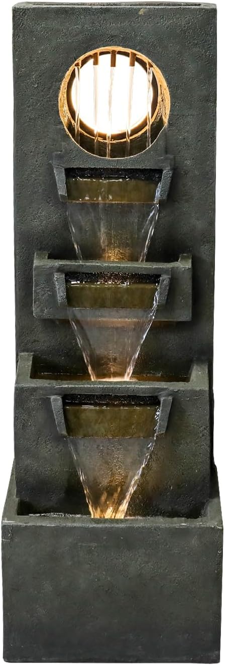 Naturefalls 39.3” H Modern Outdoor Fountain - 4-Tiered Outdoor Garden Fountains with Contemporary Design&LED Light for Garden, Patio, Deck, Porch, Backyard and Home Art Decor