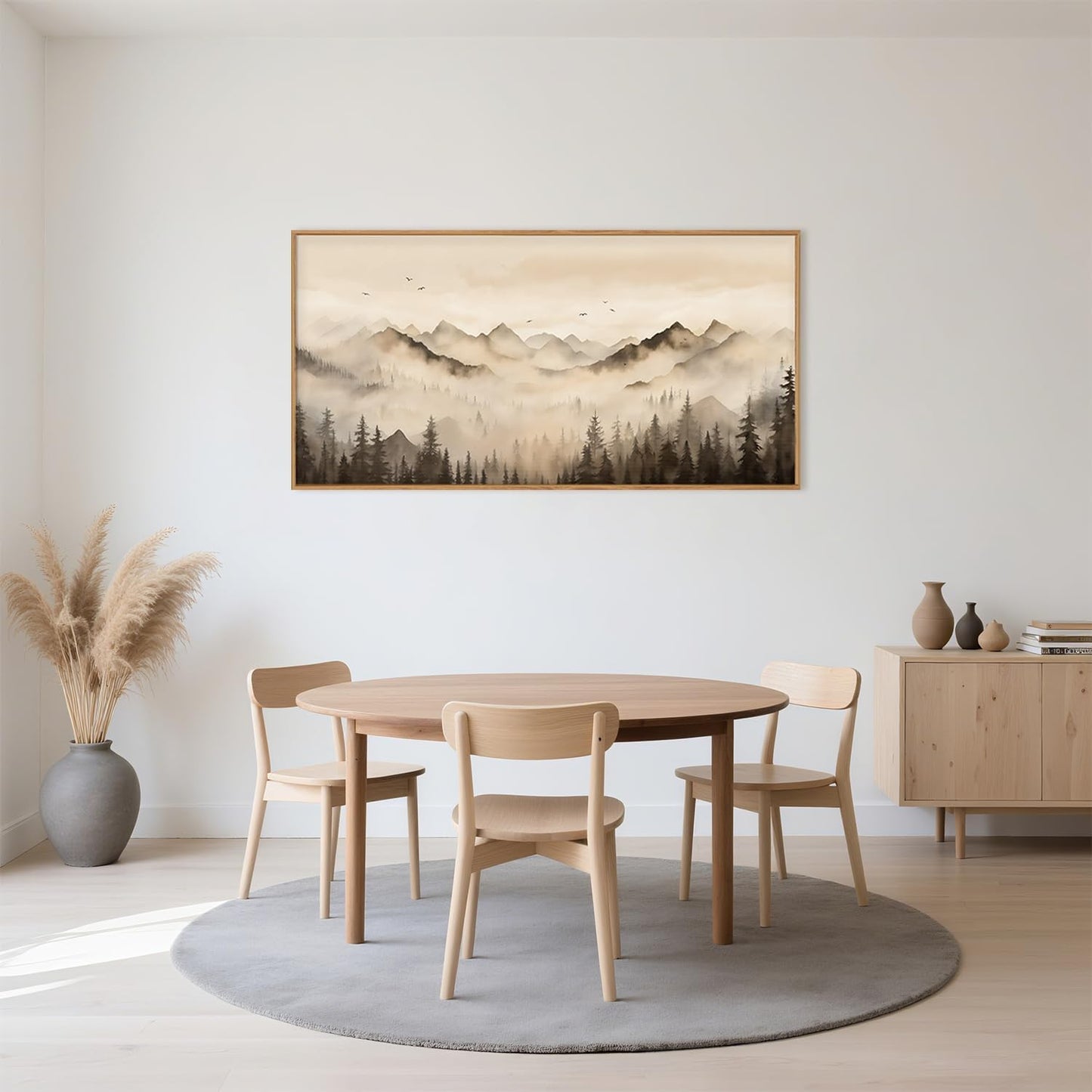 Nature Misty Forest Framed Canvas Wall Art Set, Foggy Landscape Wall Decor, Watercolor Pine Tree Wall Painting, Large Mountains Art Print for Living Room, Bedroom, Office - 20"X40"