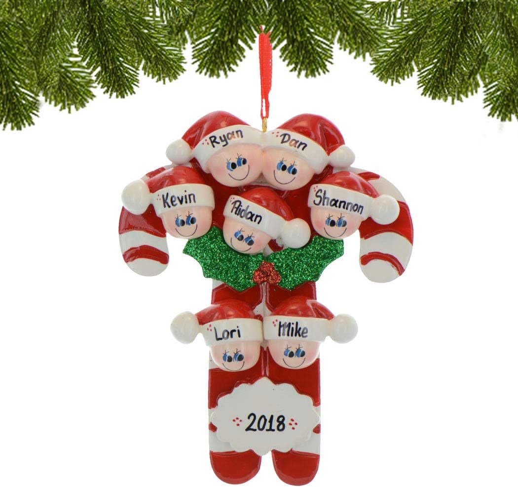 Candy Cane Family of 7 Ornament 2025 Personalized Family Christmas Ornaments 2025 | Holiday Keepsake Holly Berries Personalized Tree Ornaments for Grandchildren, Siblings & Grandkids of Seven Ornament