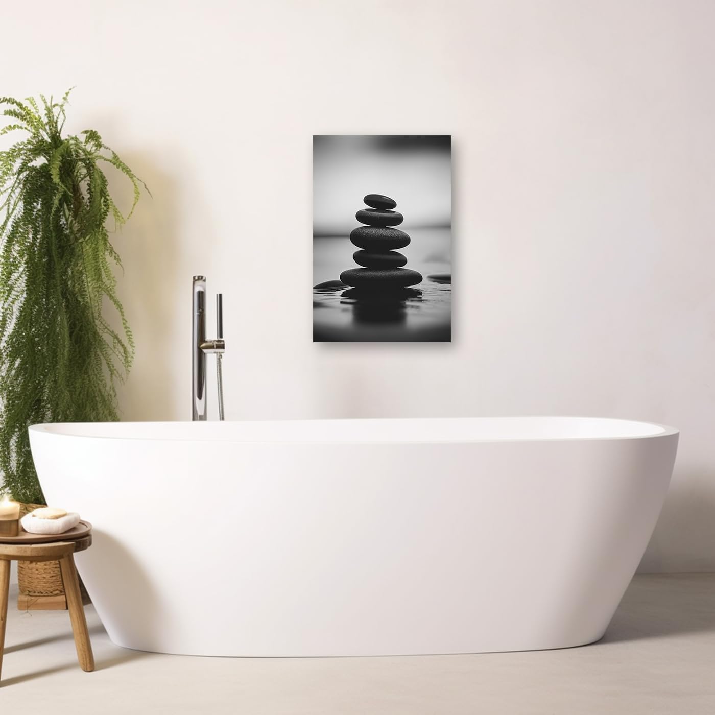 DOARTDO Zen Canvas Wall Art Black and White Zen Stone Picture Print Meditation Relax Spirit Spa Room Bathroom Decor Frame (24.00" x 36.00", Zen Stone - 3)