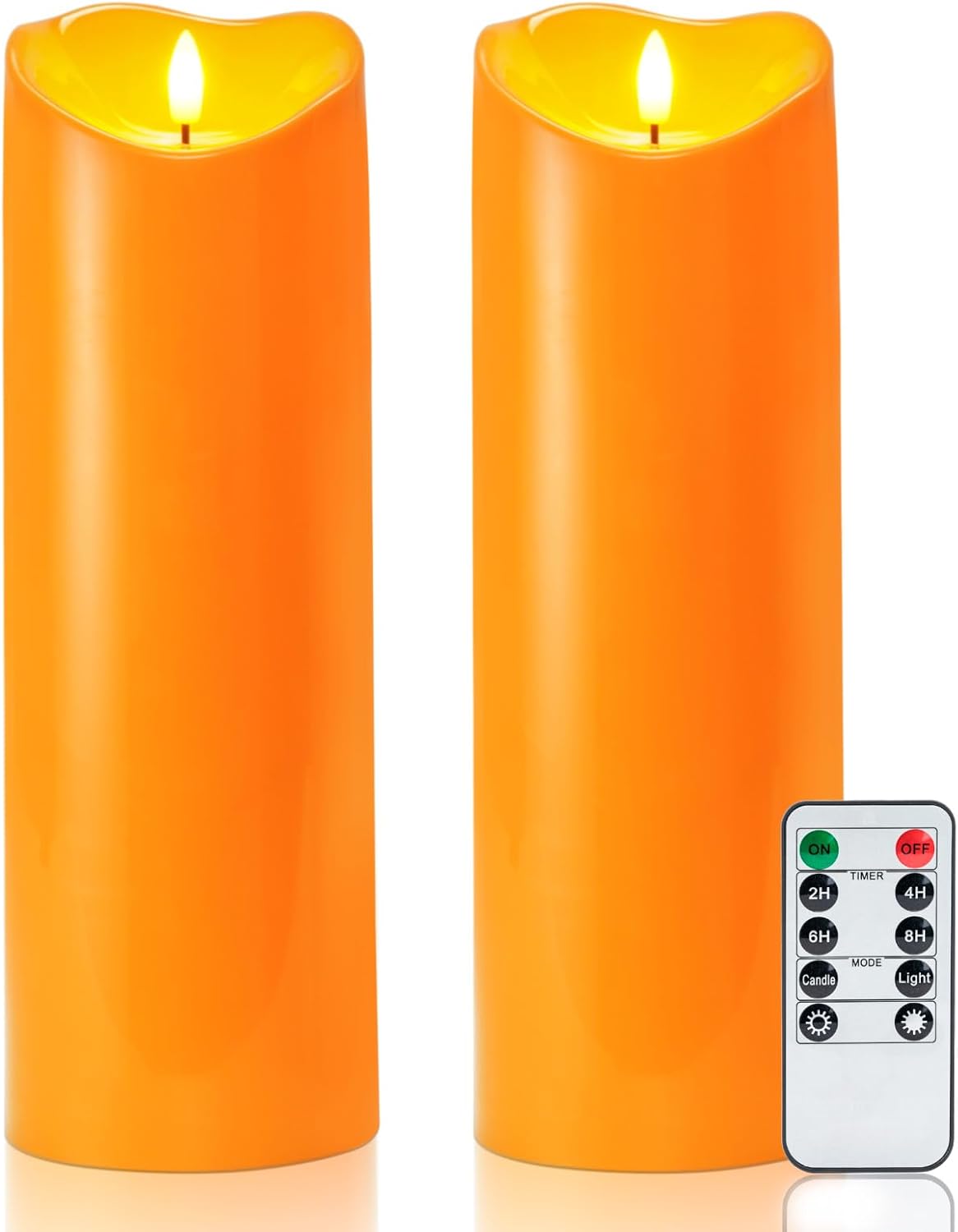 Homemory 4"x12" Halloween Orange Flameless Candles, Fall Candles, Outdoor Waterproof Flameless Candles with Remote and Timers, Battery Operated LED Pillar Candles, Won't Melt Plastic, Set of 2