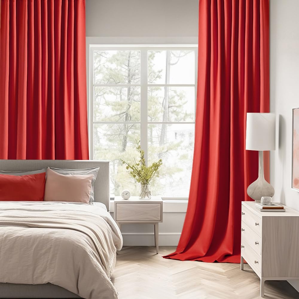 MIULEE Red Back Tab Blackout Curtain 96 Inch Long 2 Panels Set for Living Room Bedroom, Rod Pocket/Pinch Pleat Thermal Insulated Room Darkening Pleated Light Blocking Floor to Ceiling Drape