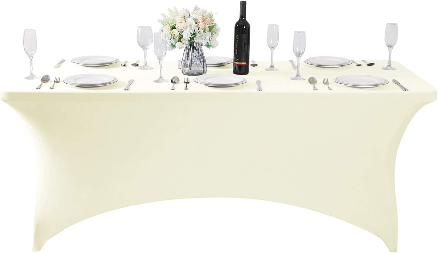 SuperO 2Pack Waterproof Spandex Table Cover for 6FT Table Universal Fitted Stretch Tablecloth for Party, Banquet, Wedding and Events-Ivory