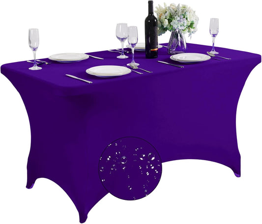 SuperO Waterproof Spandex Table Cover for 4FT Table Universal Fitted Stretch Tablecloth for Party, Banquet, Wedding and Events-Purple