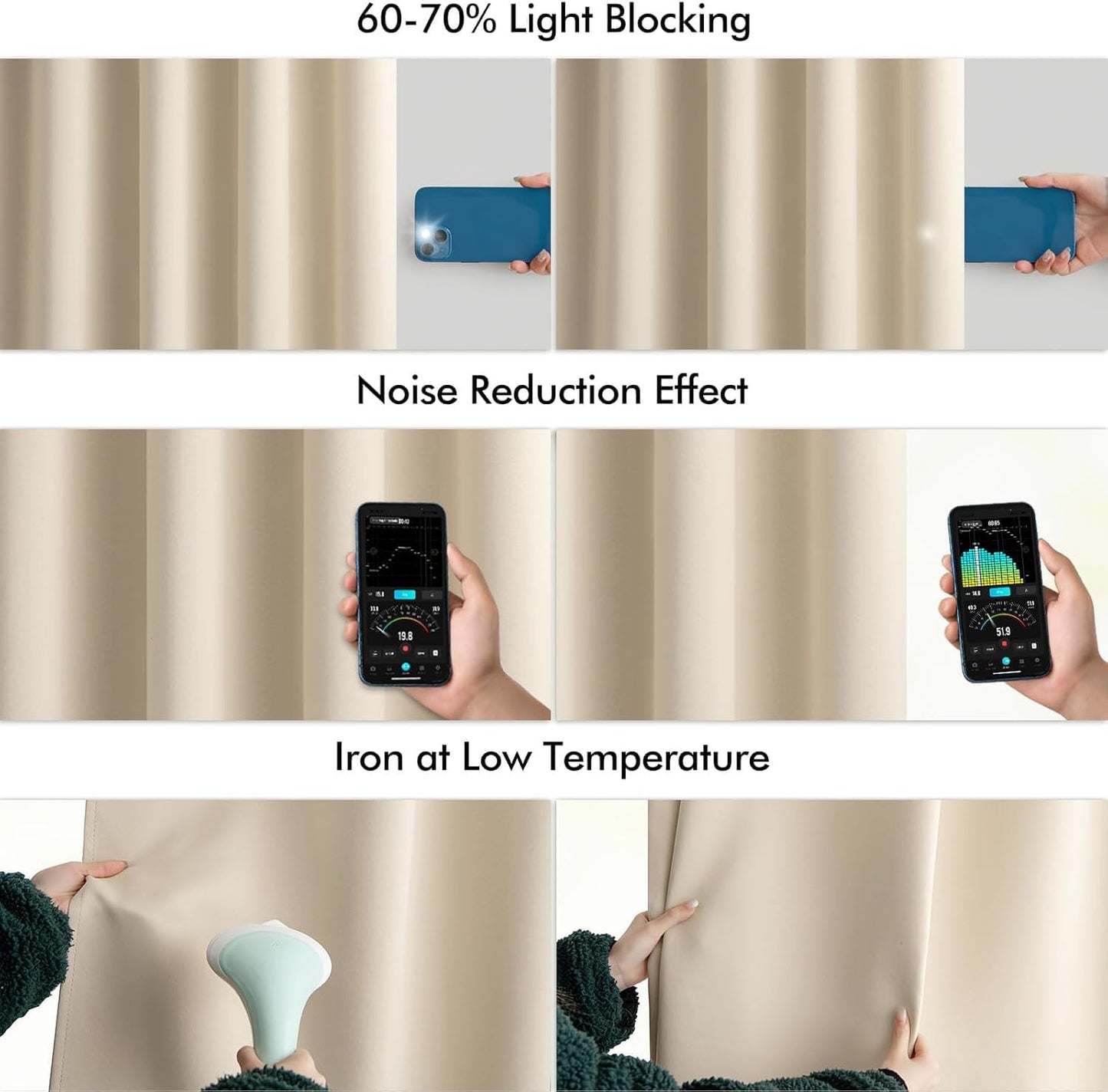 MIULEE Back Tab Cream Beige Curtains 105 Inch Long 2 Panels Set for Living Room Bedroom, Ivory Rod Pocket/Pinch Pleated Light Blocking Thermal Insulated Room Darkening Floor to Ceiling Blackout Drapes