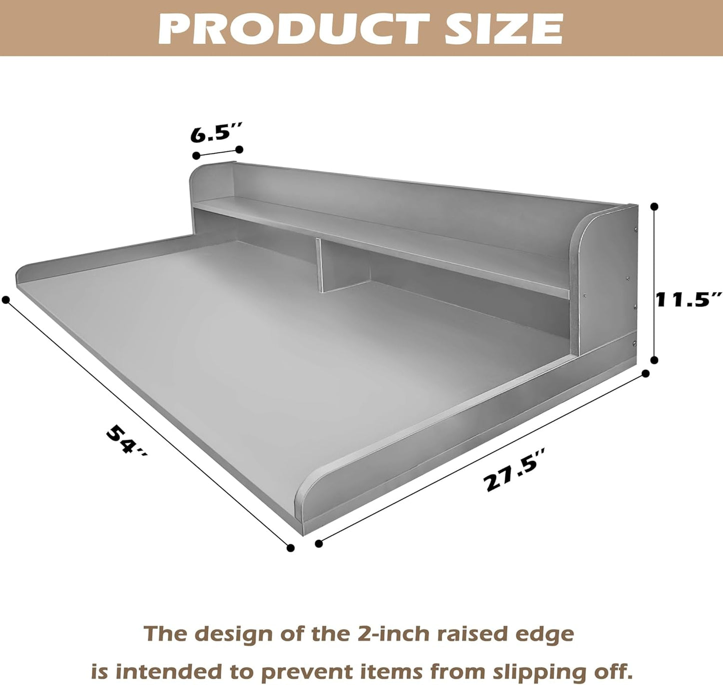 Royxen Laundry Countertop with 2-Tier Shelf Universal Fit, Washer and Dryer Countertop with Storage Space, Shelf Height 11.5 Inches, Solid Wood, Grey