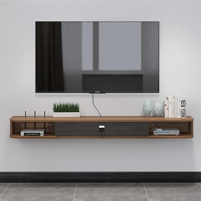 Pmnianhua Floating TV Shelf, 70'' Wall Mounted TV Stand Floating TV Console Media Entertainment Under TV Shelf for Bedroom Livingroom (Walnut)
