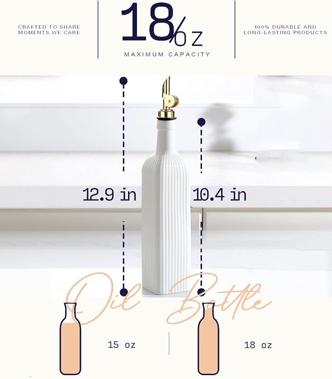 getstar 18 oz Olive Oil Dispenser Bottle for Kitchen, Ceramic Oil Bottle with Automatic Stainless Steel Pourer (Golden Pourer)