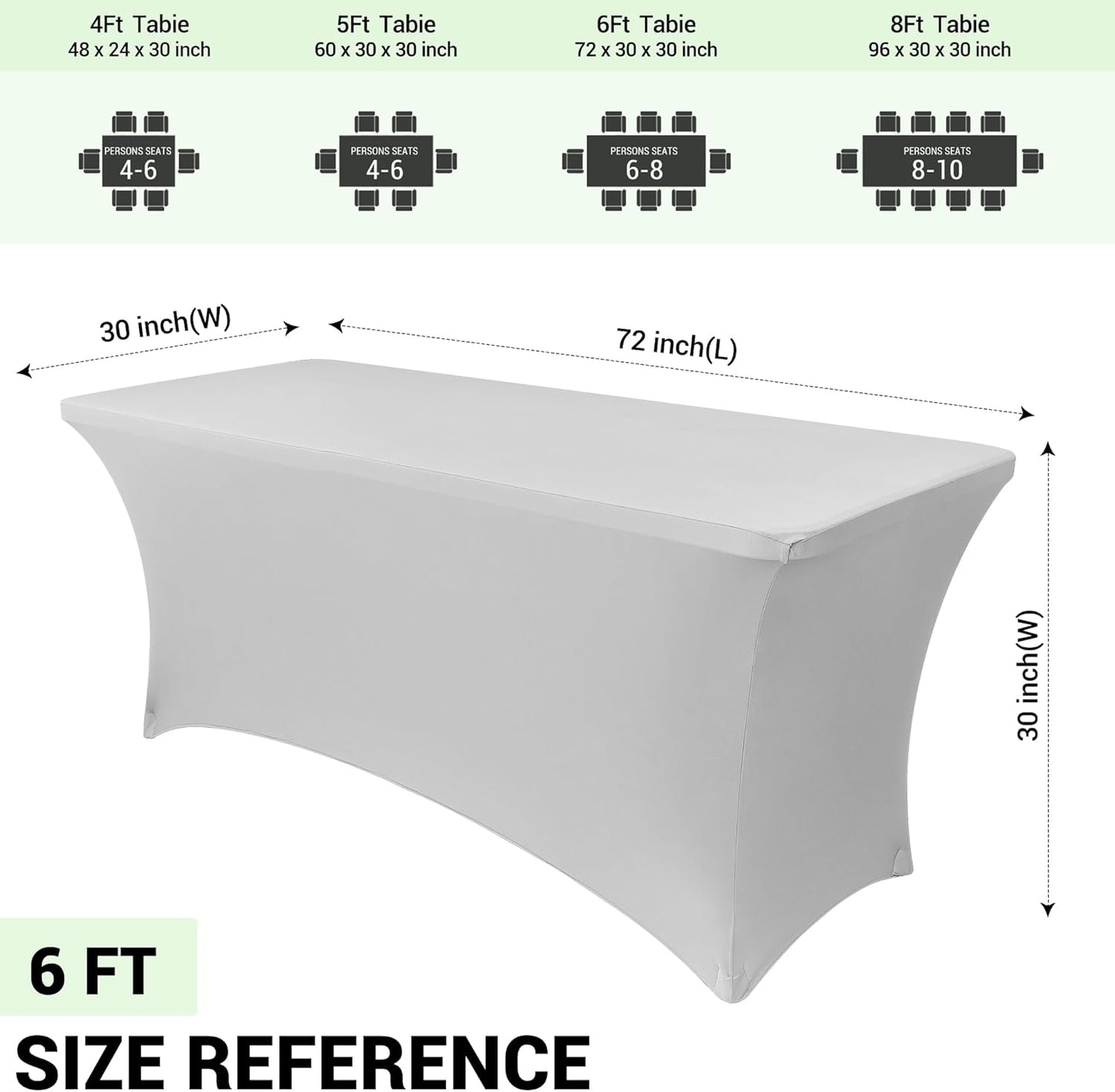 Obstal Spandex Table Cover 6ft Fitted Tablecloth Rectangular - Stretch Folding Table Cloth Rectangle for Birthday Party Wedding Banquet, Silver, 72L x 30W Inch