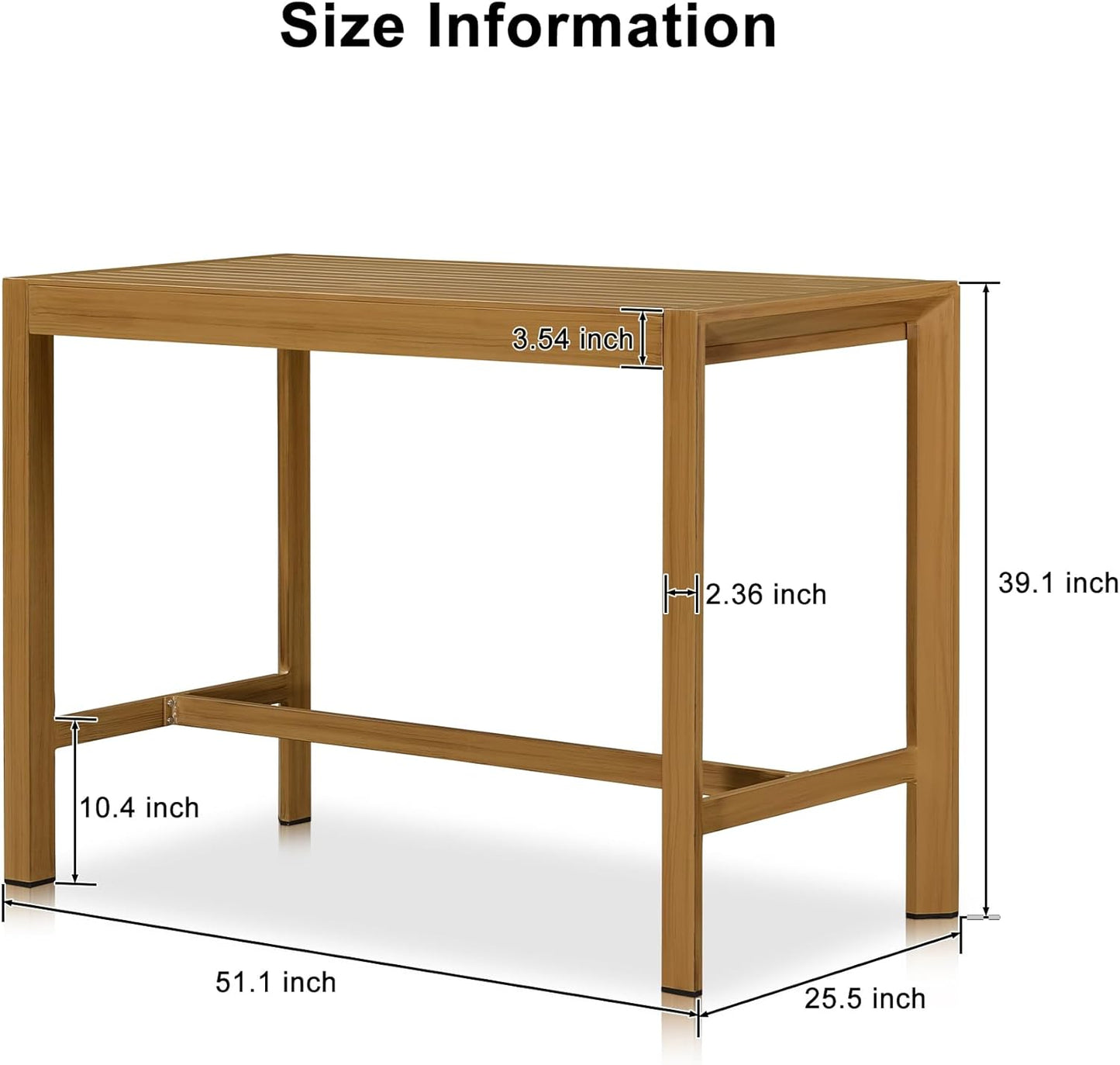 PURPLE LEAF 39.1'' Rectangle Outdoor Patio Counter Height Dining Table, Durable Aluminum Bar Height Pub Table for Counter Bar Stool, Water-Proof Tall Dining Table with Sturdy Legs, Teak