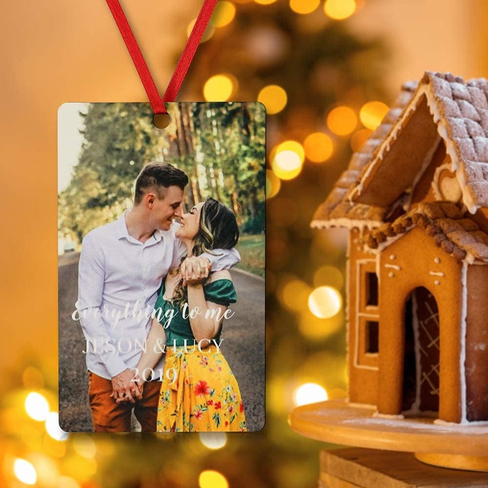 Gemszoo Personalized Picture Christmas Ornament, Custom Double Sided Photo Text Wooden Hanging Xmas Tree Keepsake Pendant Decoration Gift for Family (1, Vertical Rectangle)