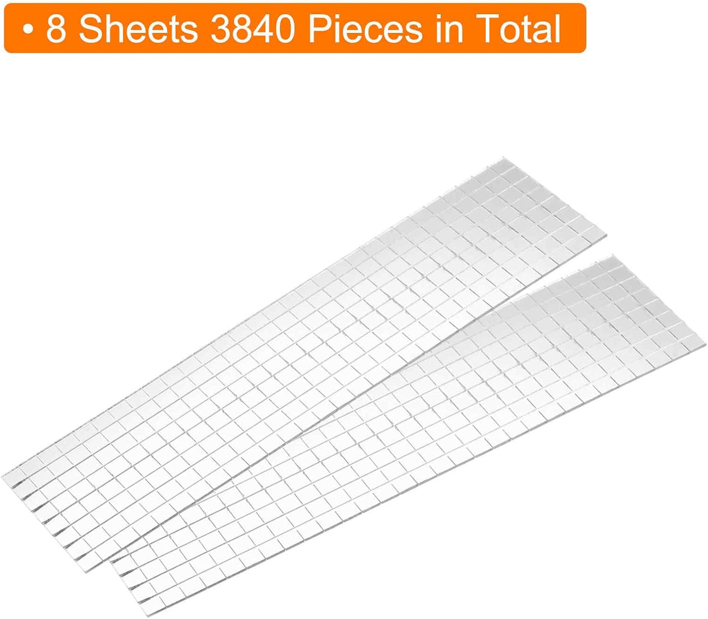 HARFINGTON 8 Sheet 3840 Pieces Self Adhesive Mirror Mosaic Tiles 5x5mm Small Square Mirror Tiles Sticker Disco Ball Stickers Mini Glass Tiles for DIY Craft Party Home Decoration, Silver