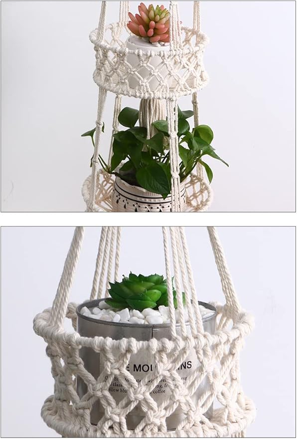 Pony River Hanging Fruit Basket, 3 Tier Cotton Macrame Produce Basket for Kitchen, Indoor Planter Hangers.