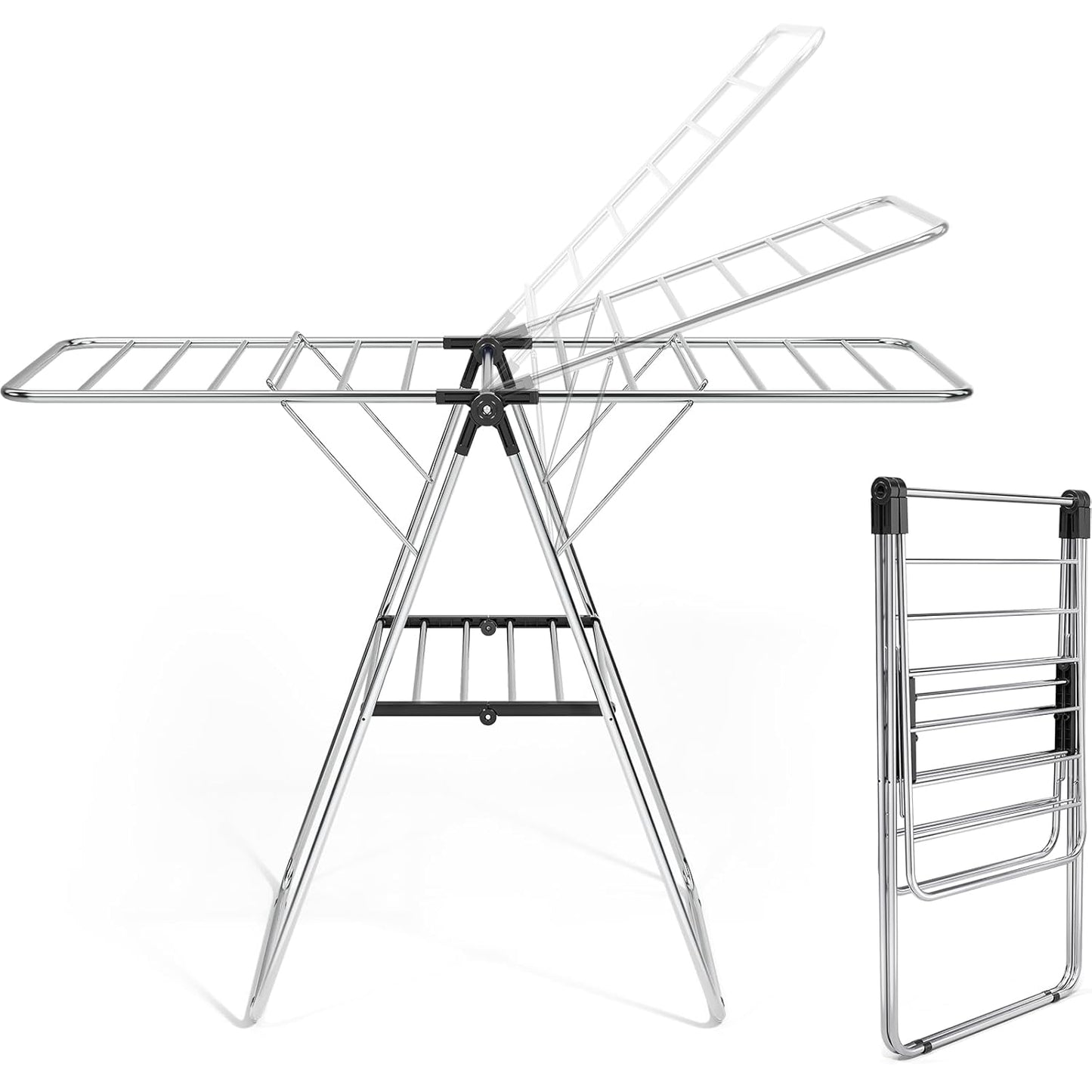 APEXCHASER Clothes Drying Rack, Drying Rack Clothing with Height-Adjustable, Foldable Gullwings Laundry Rack, Indoor Outdoor Use, No Assembly,Black