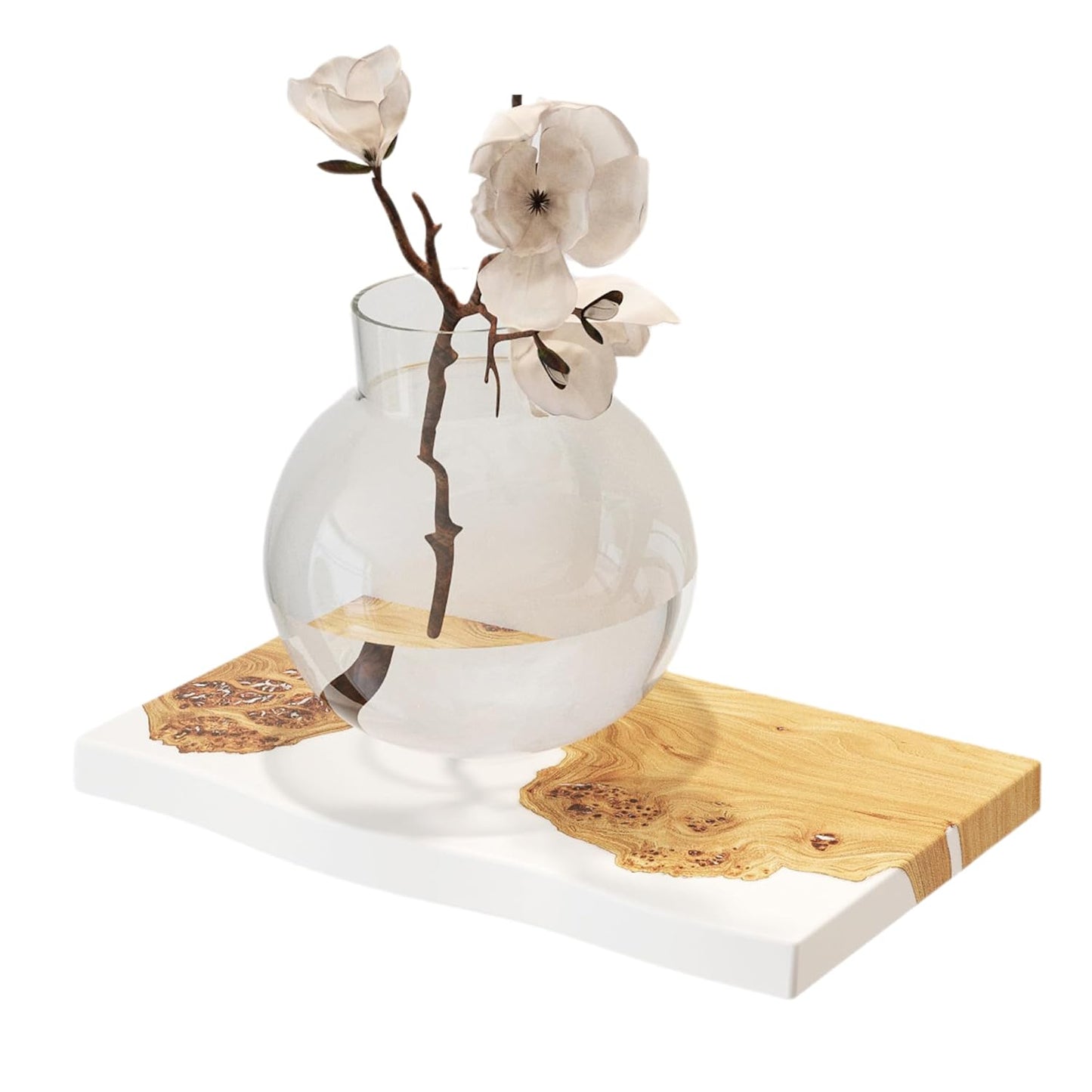 RWA Unique Live Edge Floating Shelf for Wall - Stylish Hanging Shelves for Room Wall Bedroom Bathroom Office Decor, Epoxy and Wood Wall Shelf Plank - Elegant Wall Mounted Shelves (white, 16x6":)