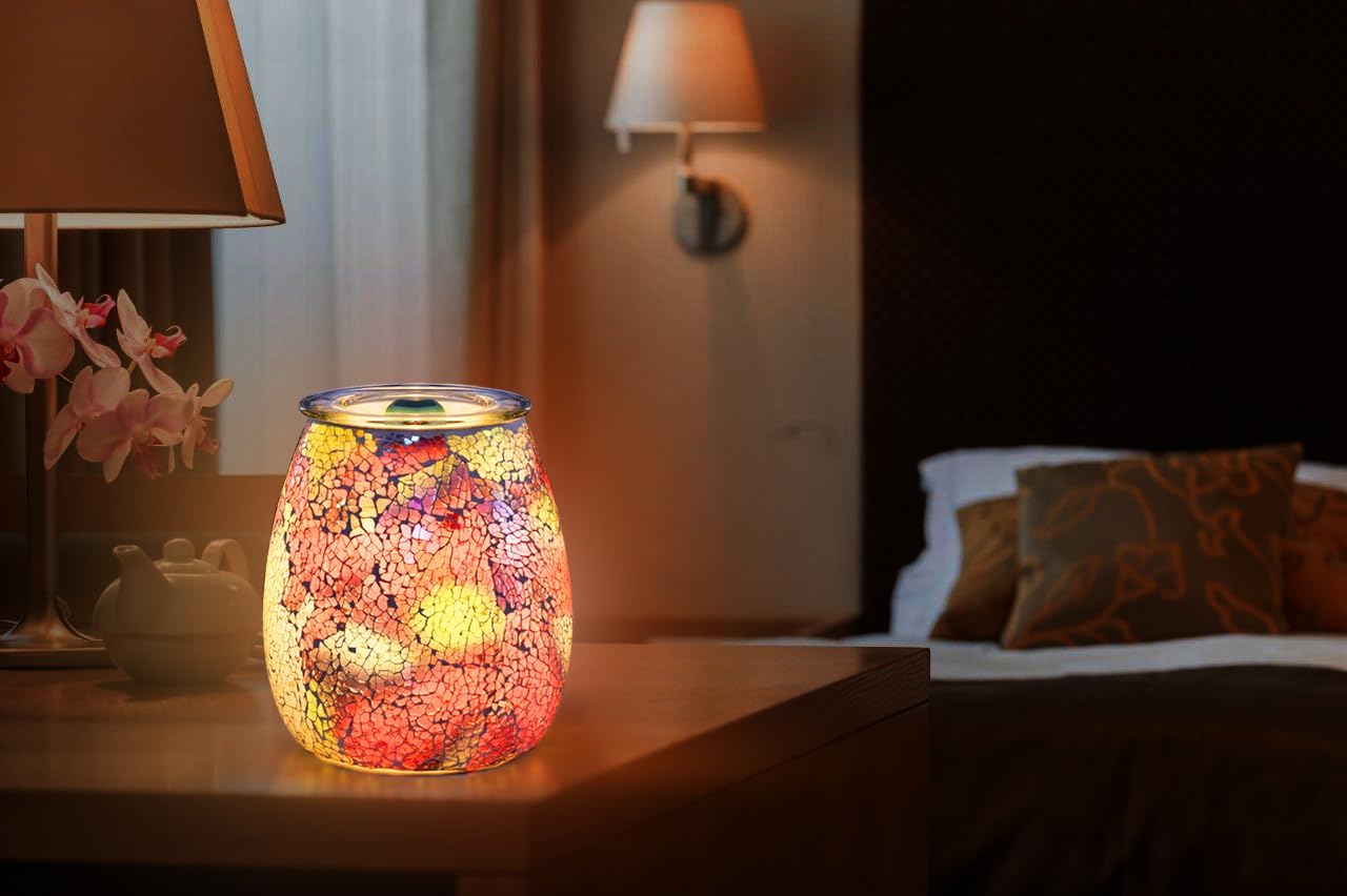 Dicimi Seven Color Mosaic Candle Heater, Glass Wax Melt Heater, Electric Fuel Burner - Incense Wax Cube Melting and Burner - Home Electric Air Freshener Art Present (Seven Color Tempered)