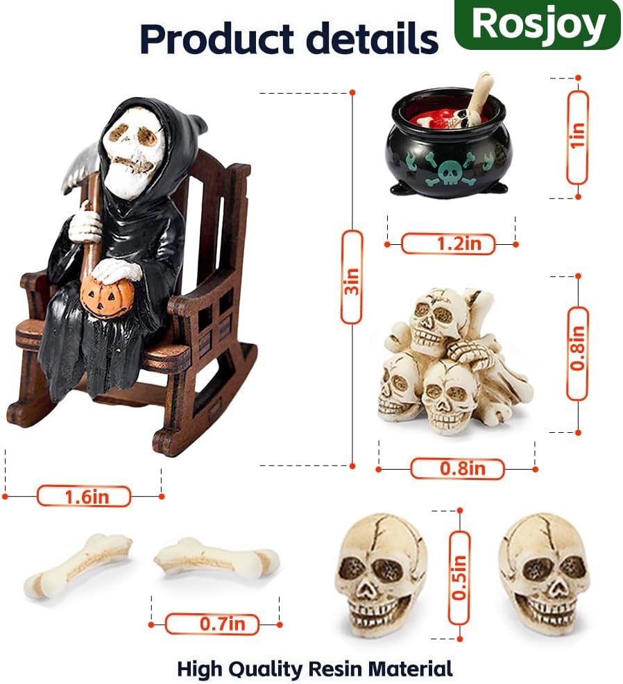 Halloween Fun Miniature Grim Reaper Figurine,Gothic Horror Resin Grim Reaper Decor,for Bookshelf Decor,Desk Trinkets,Collectible,Party Gifts