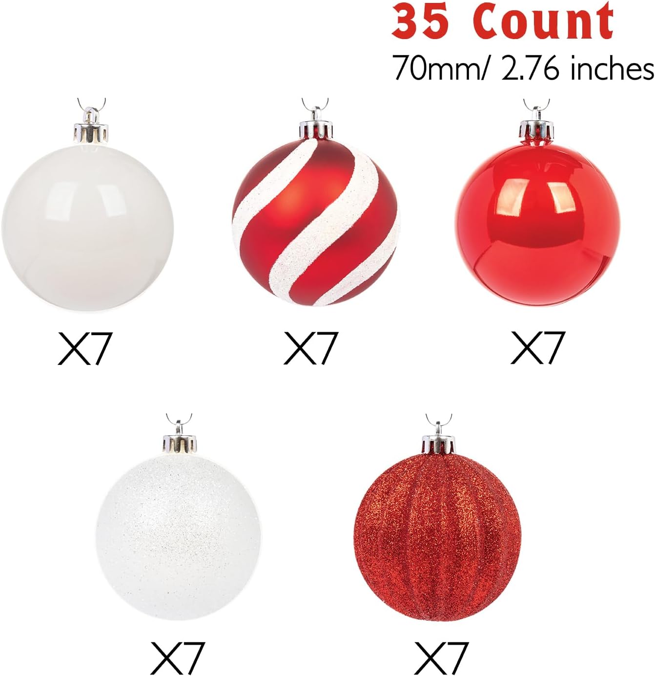 Every Day is Christmas Ornaments, Shatterproof Christmas Tree Ornament Set, Christmas Balls Decoration 35 Count (2.75"/70mm, Red White)