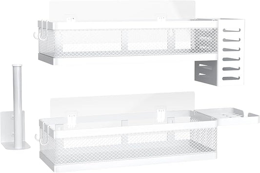 PUSDON Metal Wall Hanging Basket 2 Packs DIY Suitable for Multiple Scenes - Middle White Netting Set