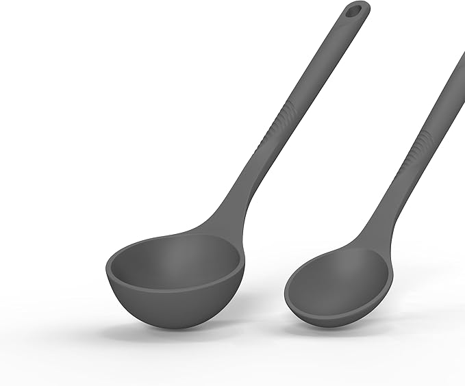 Silicone Cooking Utensils Set - 600°F Heat Resistant, Nonstick Kitchen Utensil Set with Spatulas, Spoons, Whisk, Tongs, BPA Free, Dishwasher Safe (Gray)