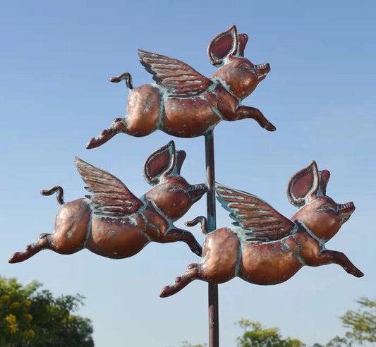 Flying Pig Statues,90" x 32" Antique Copper Outdoor Flying Pigs Garden Decor,Metal Pig Sculpture,Wind Spinner,Weather Vane,Yard Art for Patio,Lawn,Garden,Country Cottage,Farm