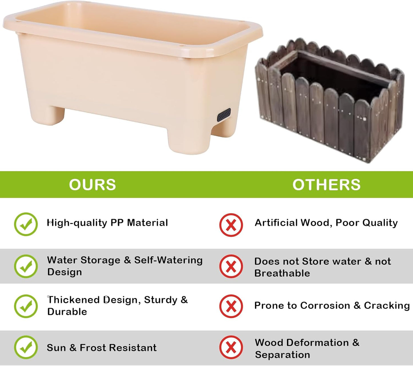 Self-Watering Rectangle Planter Boxes 8-Pack, 15.7-Inch Window Box Planter with Drainage Holes & Trays, Pots for Vegetables, Herbs, Flowers, Garden Windowsill Balcony (Yellow, 15.7*8.3*7.1 inch)