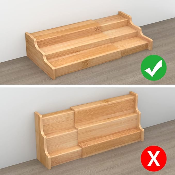 Spice Rack Kitchen Cabinet Organizer- 3 Tier Bamboo Expandable Display Shelf Yellow