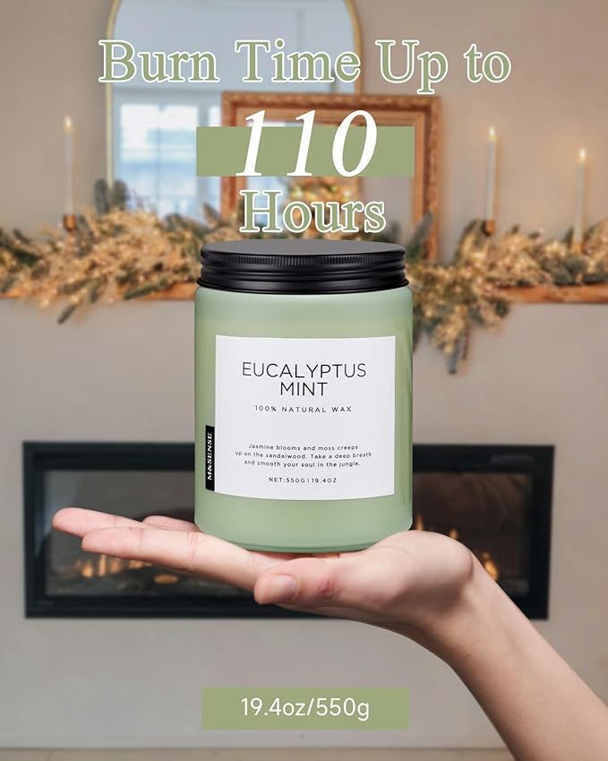 M&SENSE Eucalyptus & Mint Candles for Home Scented, 19.4oz 110 Hours Burn Soy Aromatherapy Candle Gift for Stress Relief, Meditation, Yoga, Relaxing SPA, Natural Soy Wax for Men and Women