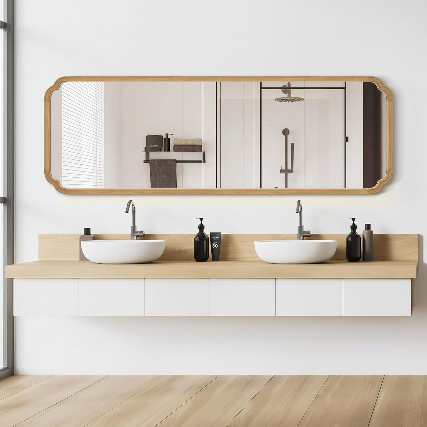 WallBeyond Full Length Mirror Wall Mounted 71"x24", Rustic Wooden Frame Floor Mirror, Large Full Body Mirror for Bedroom, Leaning or Hanging Against Wall (Naturl Solid Wood)