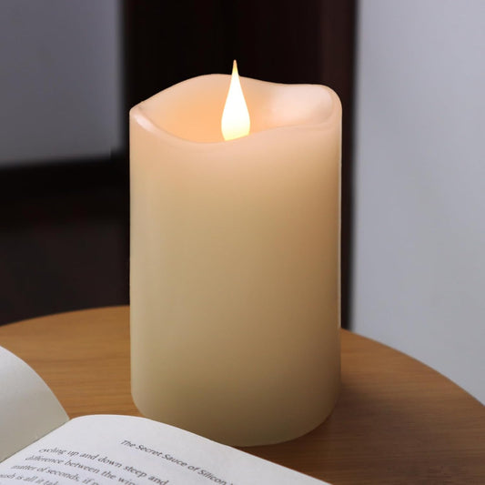 Flameless Candles Battery Operated with Timer, 3D Moving Flame Flickering, Last 600+ Hours Battery Candles, 3" x 5" Ivory Real Wax Electric LED Candle for Wedding Party Decorations