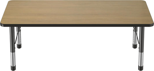 Factory Direct Partners FDP Rectangle (36 x 60 inch) Classroom Table with Adjustable Chunky Toddler Legs (15-24 in); Preschool, Kinder and Daycare Furniture - Pasadena Oak Top/Black Edge and Legs