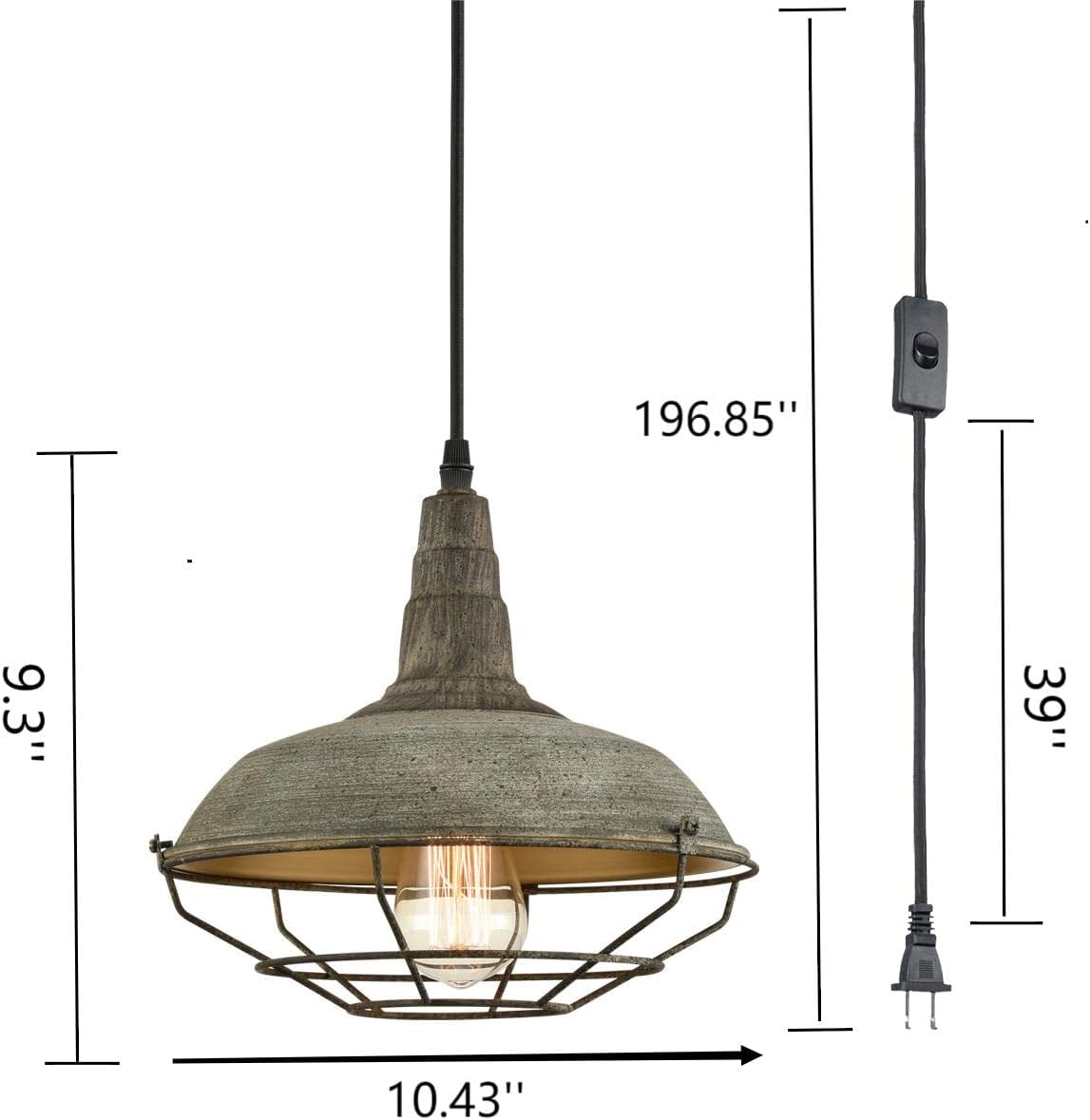 DANSEER Farmhouse Plug in Pendant Light with 16 Feet Hanging Cord Hanging Lighting Fixture